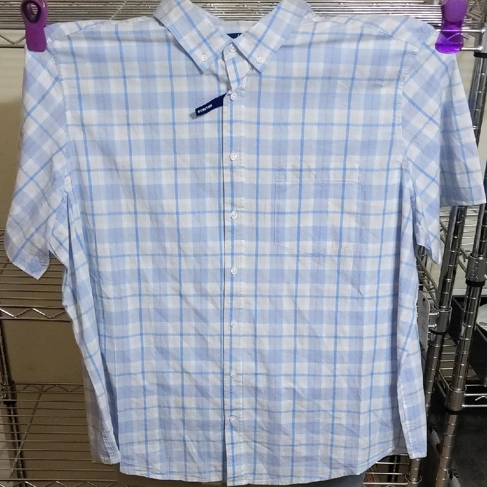 George Light Blue and White Plaid Button-Down Shirt